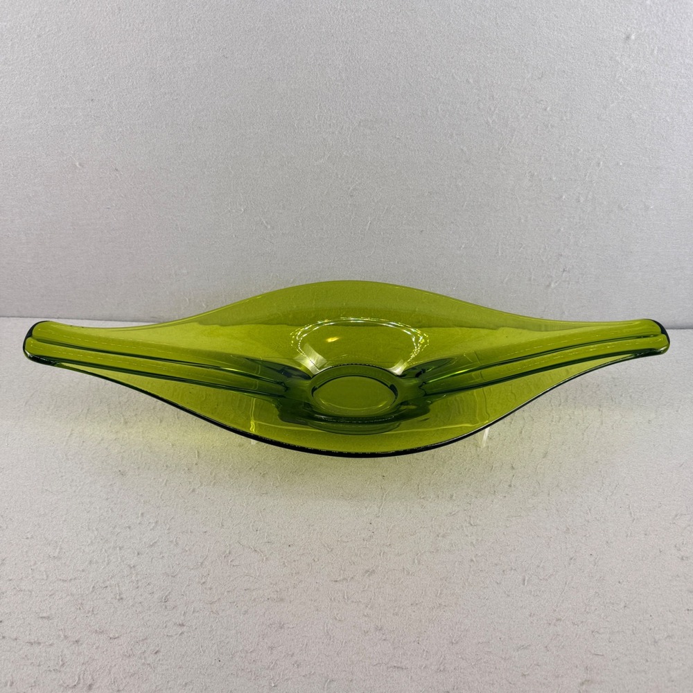 Viking Glass Avocado Green Epic Surfboard Console Bowl 21" Mid Century